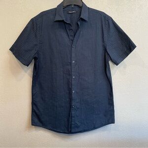 Men's Navy Blue Patterned Button Down Shirt